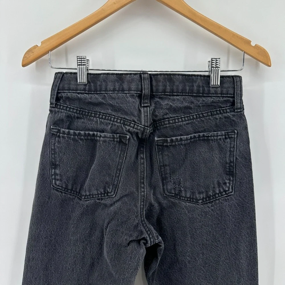 Old Navy Slouchy Straight Jeans Girls 12 Black Cotton Distressed Denim High Rise